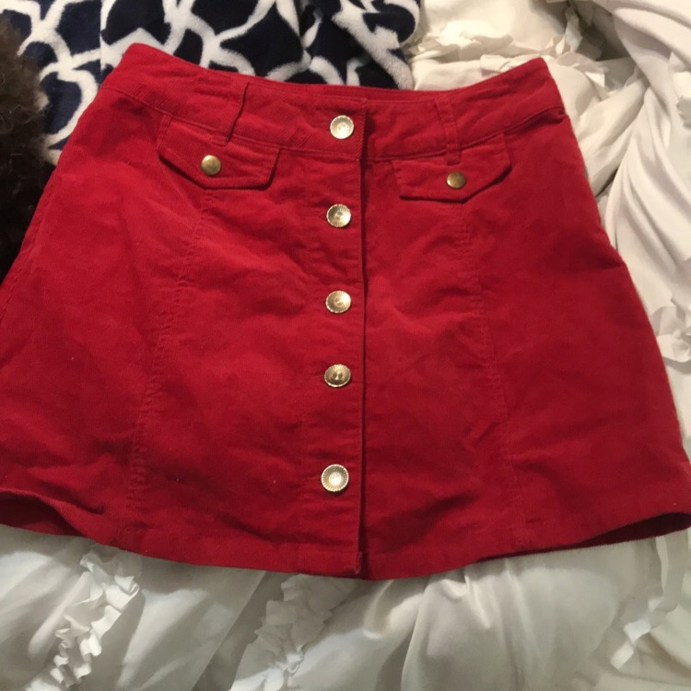 Red button up corduroy skirt